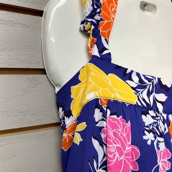 Vibrant Floral Mini Dress - Blue, Yellow, Pink, Orange - Picture 3 of 11
